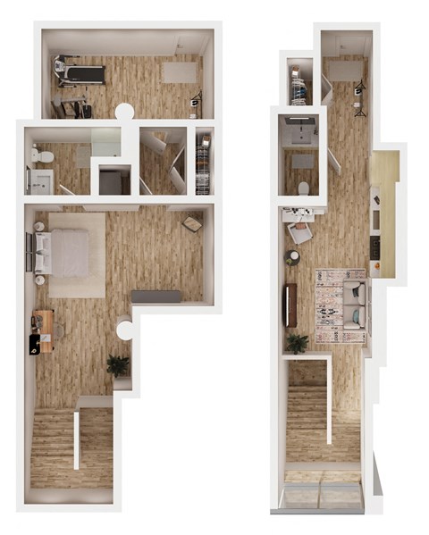 Floor plan for studio, 1.5 baths, 1009 sqft